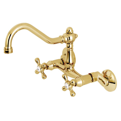 Kingston Brass KS3222AX Vintage 6" Adjustable Center Wall Mount Kitchen Faucet, Polished Brass