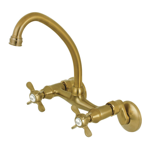 Kingston Brass KS114SB Essex Two Handle Wall Mount Kitchen Faucet, Brushed Brass