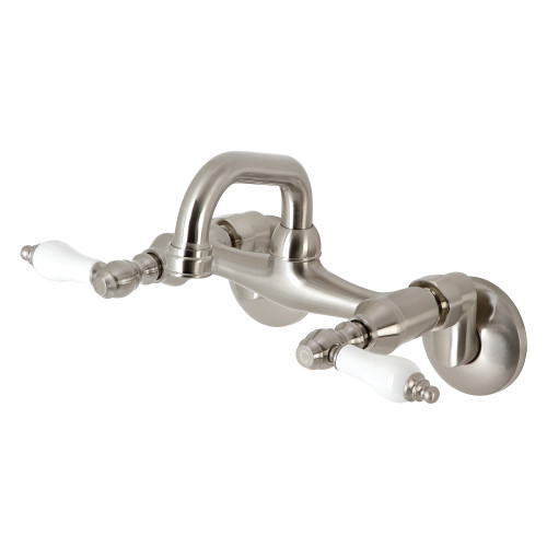 Kingston Brass KS512SN Two Handle Wall Mount Bar Faucet, Brushed Nickel