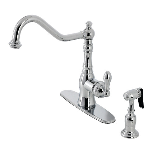 Kingston Brass Gourmetier GSY7701ACLBS American Classic Single Handle Kitchen Faucet with Brass Sprayer, Polished Chrome