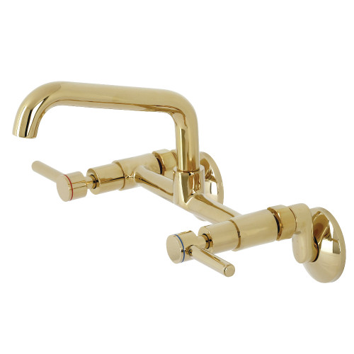 Kingston Brass KS823PB Concord Two Handle Wall-Mount Kitchen Faucet, Polished Brass