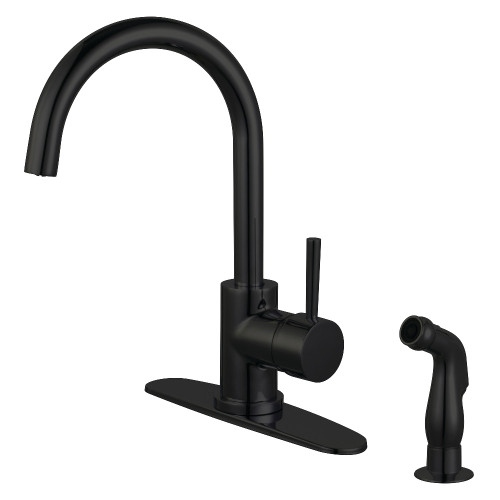 Kingston Brass LS8570DLSP Concord Single Handle Kitchen Faucet with Side Sprayer, Matte Black