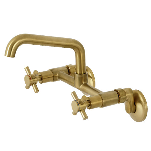 Kingston Brass KS423SB Concord Two Handle Wall-Mount Kitchen Faucet, Brushed Brass