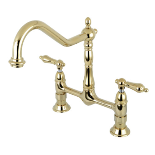 Kingston Brass KS1172AL Heritage Bridge Kitchen Faucet, Polished Brass