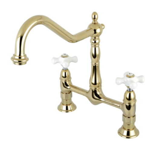 Kingston Brass KS1172PX Heritage Bridge Kitchen Faucet, Polished Brass