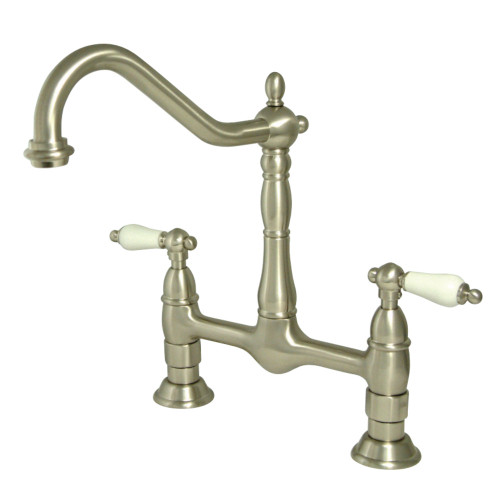 Kingston Brass KS1178PL Heritage Bridge Kitchen Faucet, Brushed Nickel