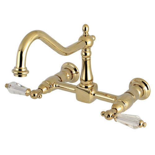 Kingston Brass KS1242WLL Wilshire Wall Mount Bridge Kitchen Faucet, Polished Brass