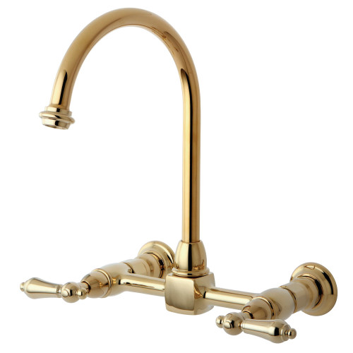 Kingston Brass KS1292AL Restoration Wall Mount Bridge Kitchen Faucet, Polished Brass