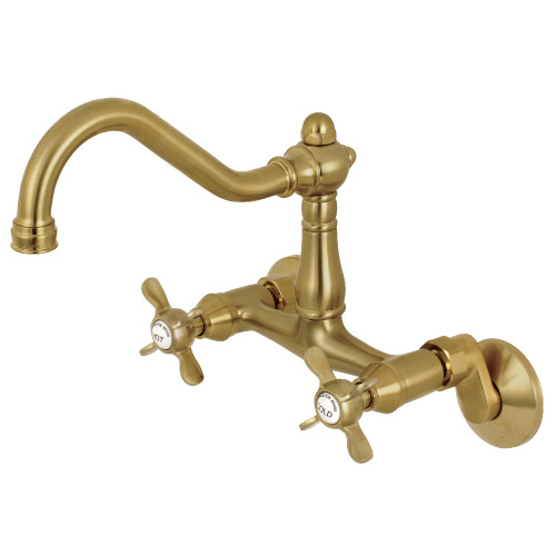 Kingston Brass KS3227BEX 6-Inch Adjustable Center Wall Mount Kitchen Faucet, Brushed Brass