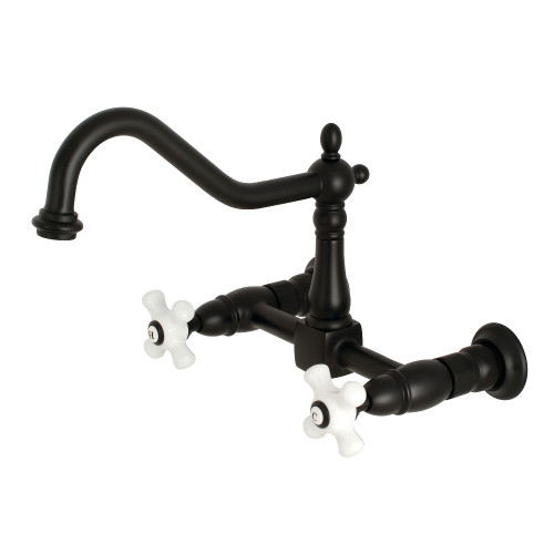 Kingston Brass KS1240PX Heritage Wall Mount Bridge Kitchen Faucet, Matte Black