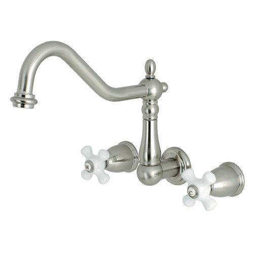 Kingston Brass KS1288PX Heritage Wall Mount Kitchen Faucet, Brushed Nickel