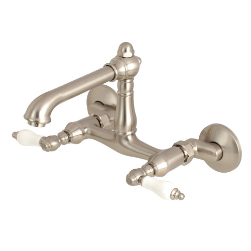 Kingston Brass English Country 6-Inch Adjustable Center Wall Mount Kitchen Faucet, Brushed Nickel - KS7228PL