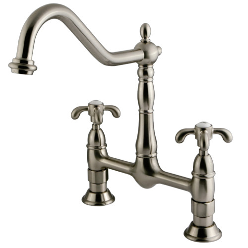 Kingston Brass KS1178TX French Country Bridge Kitchen Faucet, Brushed Nickel