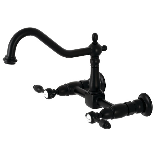 Kingston Brass KS1240TAL Tudor Wall Mount Bridge Kitchen Faucet, Matte Black