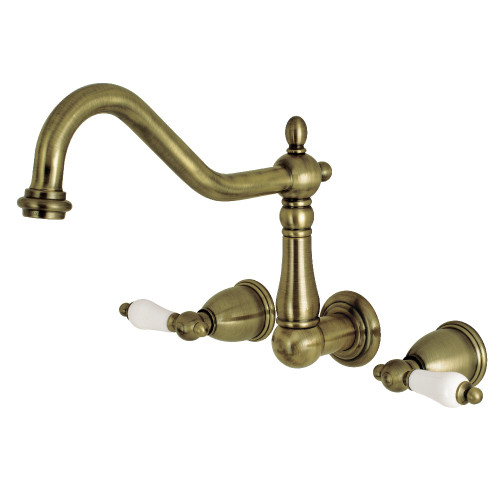 Kingston Brass KS1283PL Heritage Wall Mount Kitchen Faucet, Antique Brass