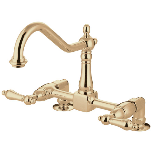 Kingston Brass KS1142AL Heritage Two Handle Bridge Kitchen Faucet, Polished Brass