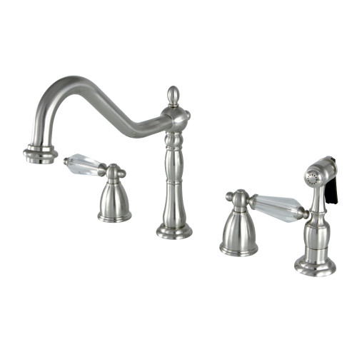 Kingston Brass KB1798WLLBS Wilshire Widespread Kitchen Faucet with Brass Sprayer, Brushed Nickel