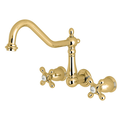 Kingston Brass KS1282AX Heritage Wall Mount Kitchen Faucet, Polished Brass