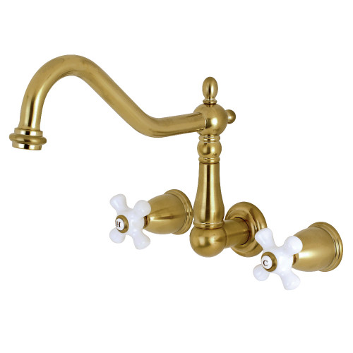 Kingston Brass KS1287PX Heritage Wall Mount Kitchen Faucet, Brushed Brass