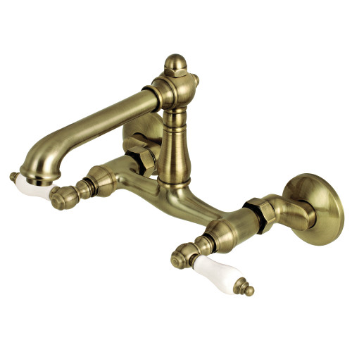Kingston Brass English Country 6-Inch Adjustable Center Wall Mount Kitchen Faucet, Antique Brass - KS7223PL