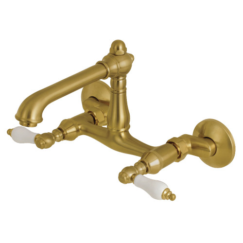 Kingston Brass English Country 6-Inch Adjustable Center Wall Mount Kitchen Faucet, Brushed Brass - KS7227PL
