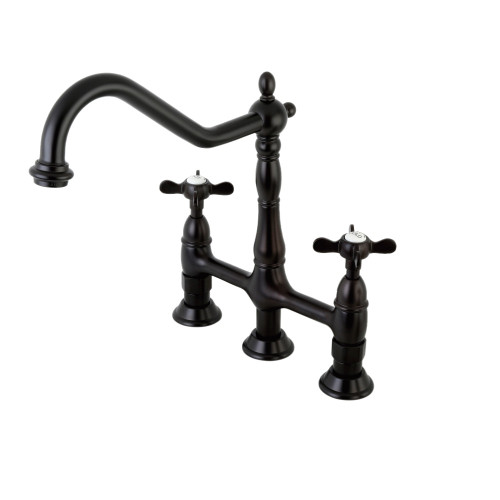 Kingston Brass KS1275BEXBS Essex Bridge Kitchen Faucet with Brass Sprayer, Oil Rubbed Bronze