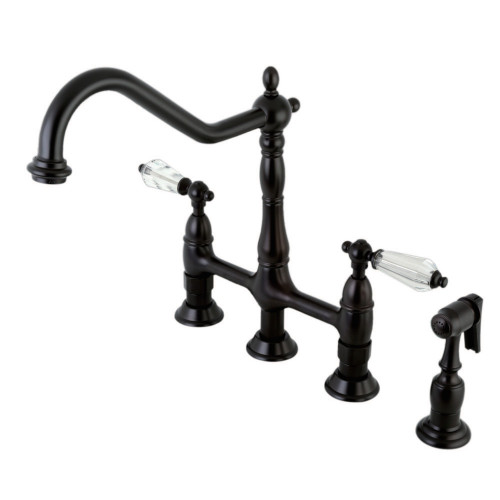 Kingston Brass KS1275WLLBS Wilshire Bridge Kitchen Faucet with Brass Sprayer, Oil Rubbed Bronze