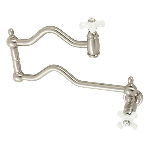 Kingston Brass KS2108PX Heritage Wall Mount Pot Filler, Brushed Nickel