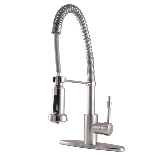 Kingston Brass Gourmetier GSY8888NKL Nustudio Spring Spout Pull Down Spray Pre-Rinse Kitchen Faucet, Brushed Nickel