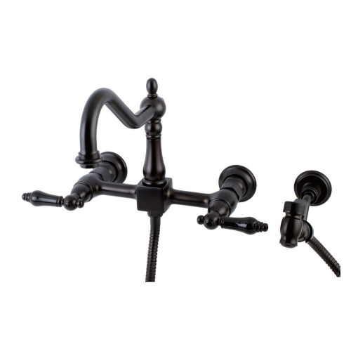 Kingston Brass KS1245PKLBS Duchess Wall Mount Bridge Kitchen Faucet with Brass Spray, Oil Rubbed Bronze