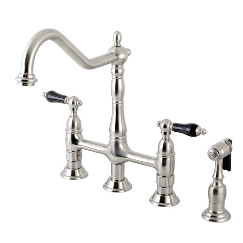 Kingston Brass KS1278PKLBS Duchess Bridge Kitchen Faucet with Brass Sprayer, Brushed Nickel