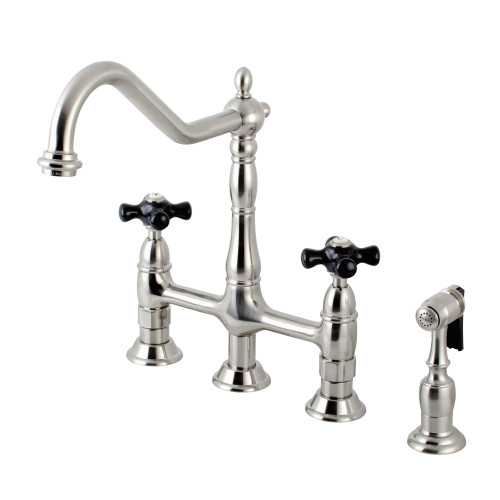 Kingston Brass KS1278PKXBS Duchess Bridge Kitchen Faucet with Brass Sprayer, Brushed Nickel