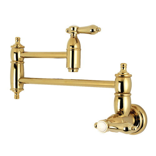 Kingston Brass KS3102BAL Heirloom Wall Mount Pot Filler Kitchen Faucet, Polished Brass