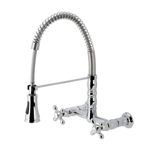 Kingston Brass Gourmetier GS1241AX Heritage Two Handle Wall-Mount Pull-Down Sprayer Kitchen Faucet, Polished Chrome