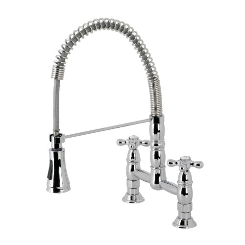 Kingston Brass Gourmetier GS1271AX Heritage Two Handle Deck-Mount Pull-Down Sprayer Kitchen Faucet, Polished Chrome