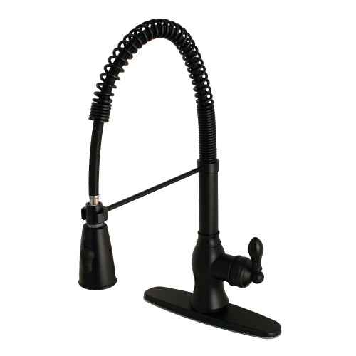 Kingston Brass Gourmetier American Classic Single Handle Spring Spout Pre-Rinse Pull Down Kitchen Faucet, Matte Black - GSY8890ACL