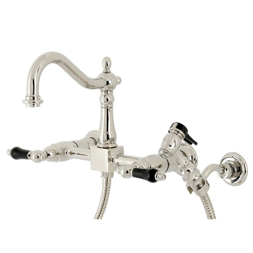 Kingston Brass KS1266PKLBS Duchess Wall Mount Bridge Kitchen Faucet with Brass Sprayer, Polished Nickel