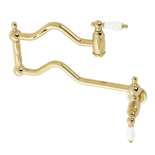 Kingston Brass KS2102PL Heritage Wall Mount Pot Filler, Polished Brass