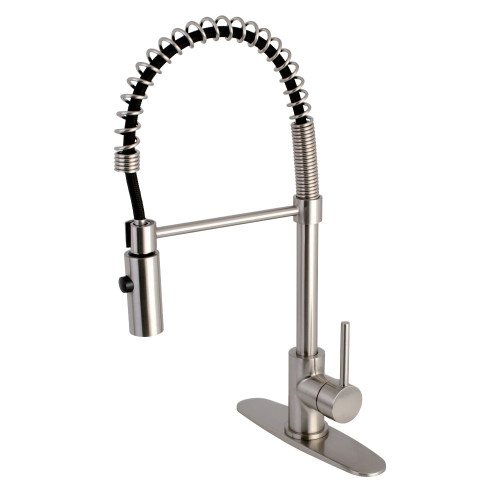 Kingston Brass Gourmetier Concord Single Handle Spring Spout Pre-Rinse Pull Down Kitchen Faucet, Brushed Nickel