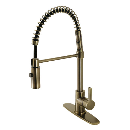 Kingston Brass Gourmetier Continental Single Handle Spring Spout Pre-Rinse Pull Down Kitchen Faucet, Antique Brass - LS877CTLAB