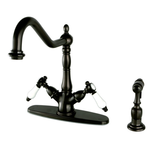 Kingston Brass KS1235BPLBS Two Handle Single Hole Kitchen Faucet with Brass Side Sprayer, Oil Rubbed Bronze