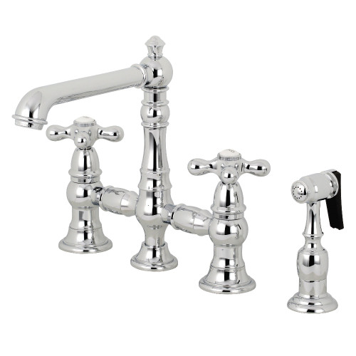 Kingston Brass KS7271AXBS English Country 8" Bridge Kitchen Faucet with Sprayer, Polished Chrome