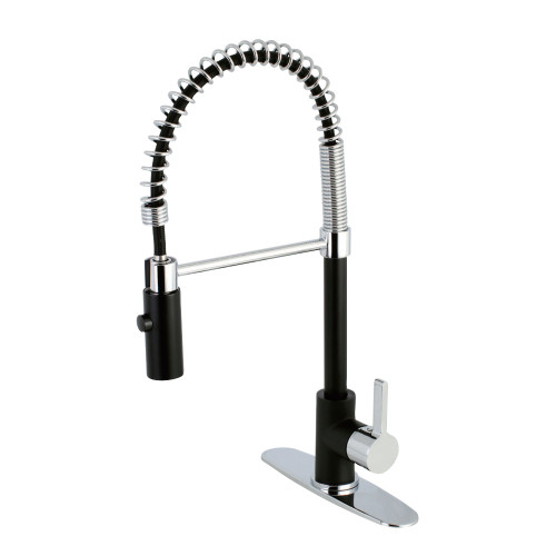 Kingston Brass Gourmetier Continental Single Handle Spring Spout Pre-Rinse Pull Down Kitchen Faucet, Matte Black/Polished Chrome - LS8777CTL
