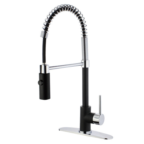 Kingston Brass Gourmetier Concord Single Handle Spring Spout Pre-Rinse Pull Down Kitchen Faucet, Matte Black/Polished Chrome - LS8777DL