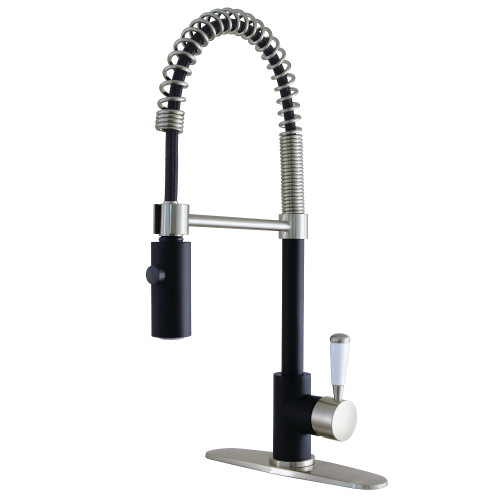 Kingston Brass Gourmetier Paris Single Handle Spring Spout Pre-Rinse Pull Down Kitchen Faucet, Matte Black/Brushed Nickel - LS8779DPL