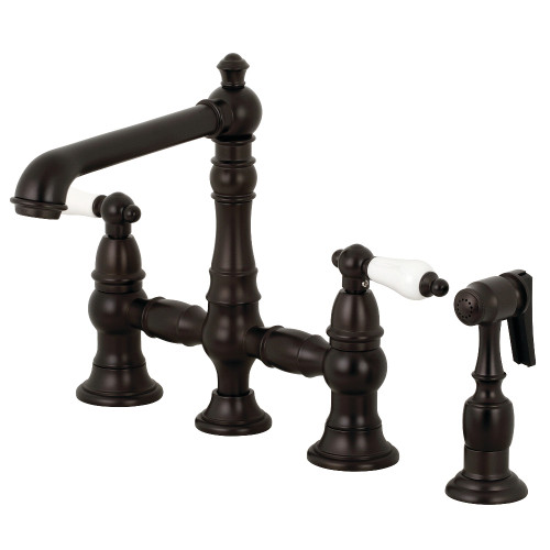 Kingston Brass KS7275PLBS English Country 8-Inch Bridge Kitchen Faucet with Sprayer, Oil Rubbed Bronze