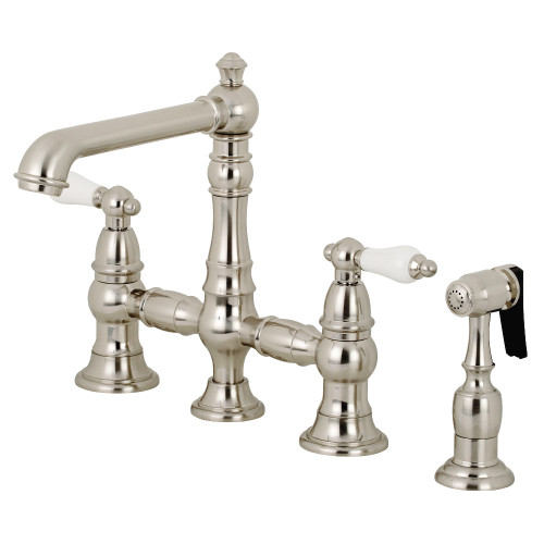 Kingston Brass KS7278PLBS English Country 8" Bridge Kitchen Faucet with Sprayer, Brushed Nickel