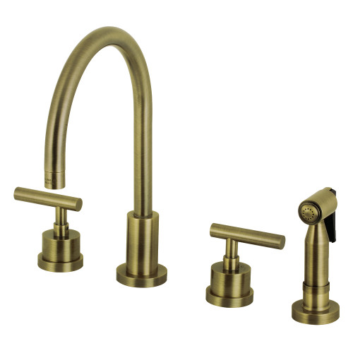 Kingston Brass KS8723CMLBS Manhattan 8-Inch Widespread Kitchen Faucet with Brass Sprayer, Antique Brass