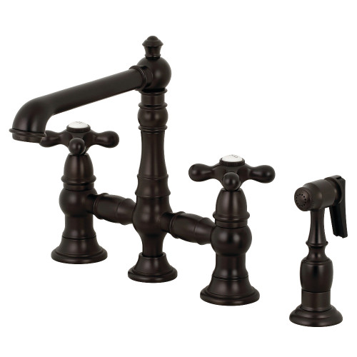 Kingston Brass KS7275AXBS English Country 8" Bridge Kitchen Faucet with Sprayer, Oil Rubbed Bronze