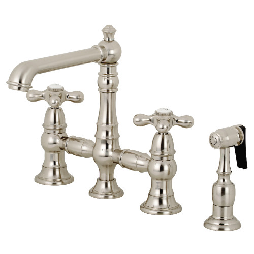 Kingston Brass KS7278AXBS English Country 8" Bridge Kitchen Faucet with Sprayer, Brushed Nickel